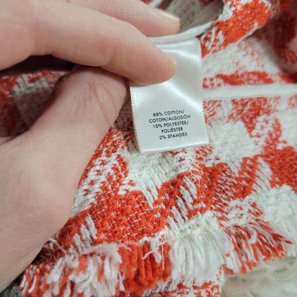 Ann Taylor Cotton Tweed Houndstooth Moto Jacket Orange White S - Picture 7 of 10